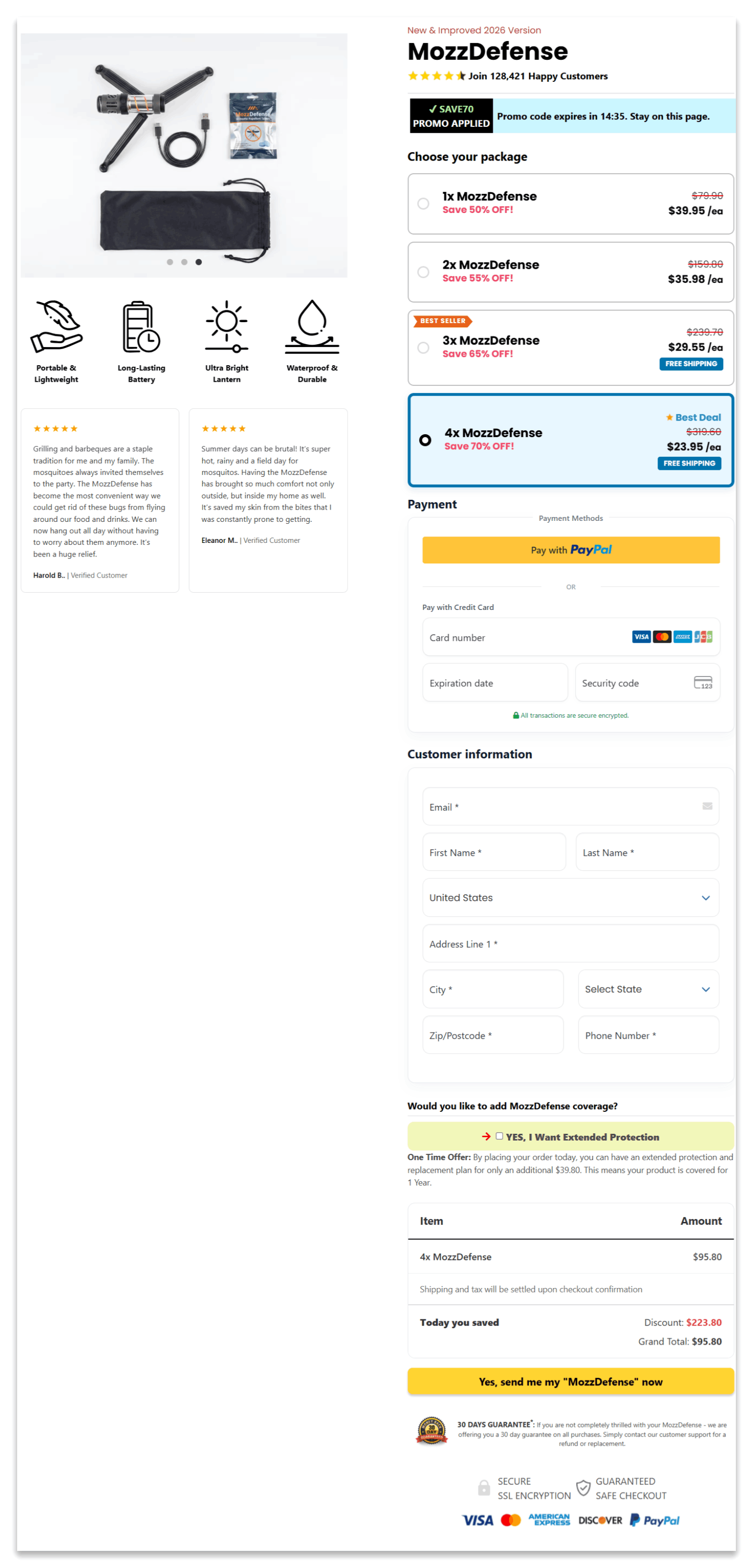 MozzDefense secure checkout page